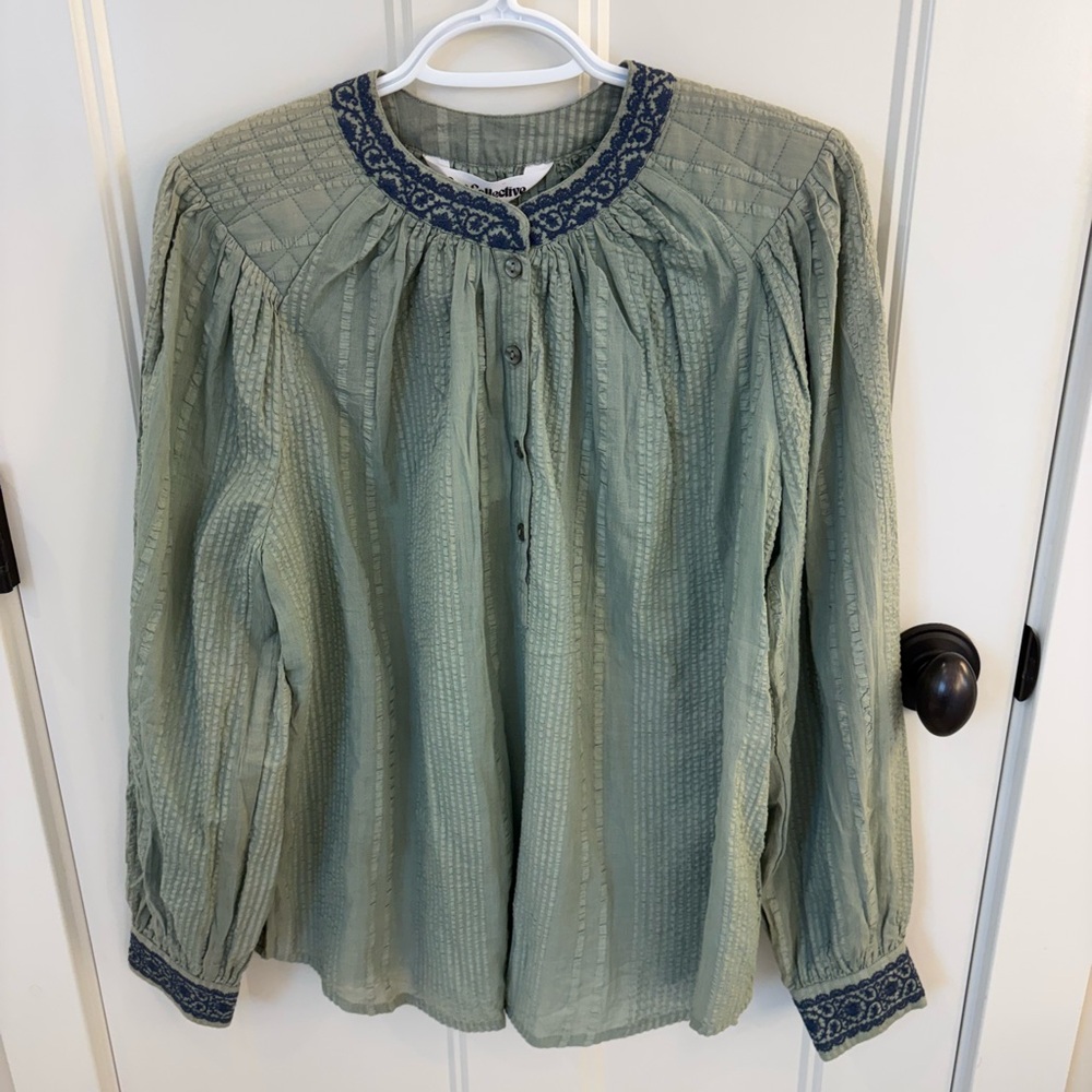 NWT Embroidered Collar & Cuff Peasant Blouse - Picture 2 of 2
